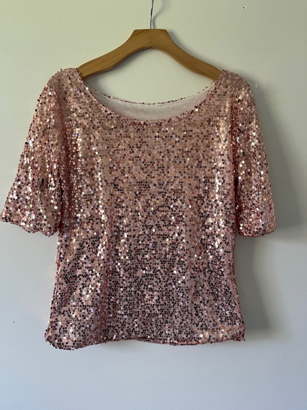 Sequin Scoop Neck Short Sleeve Top - Blush Pink